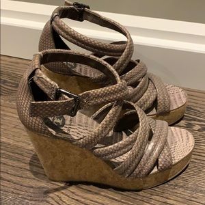 Tory Burch Snake Skin Wedge cork Sandals 8